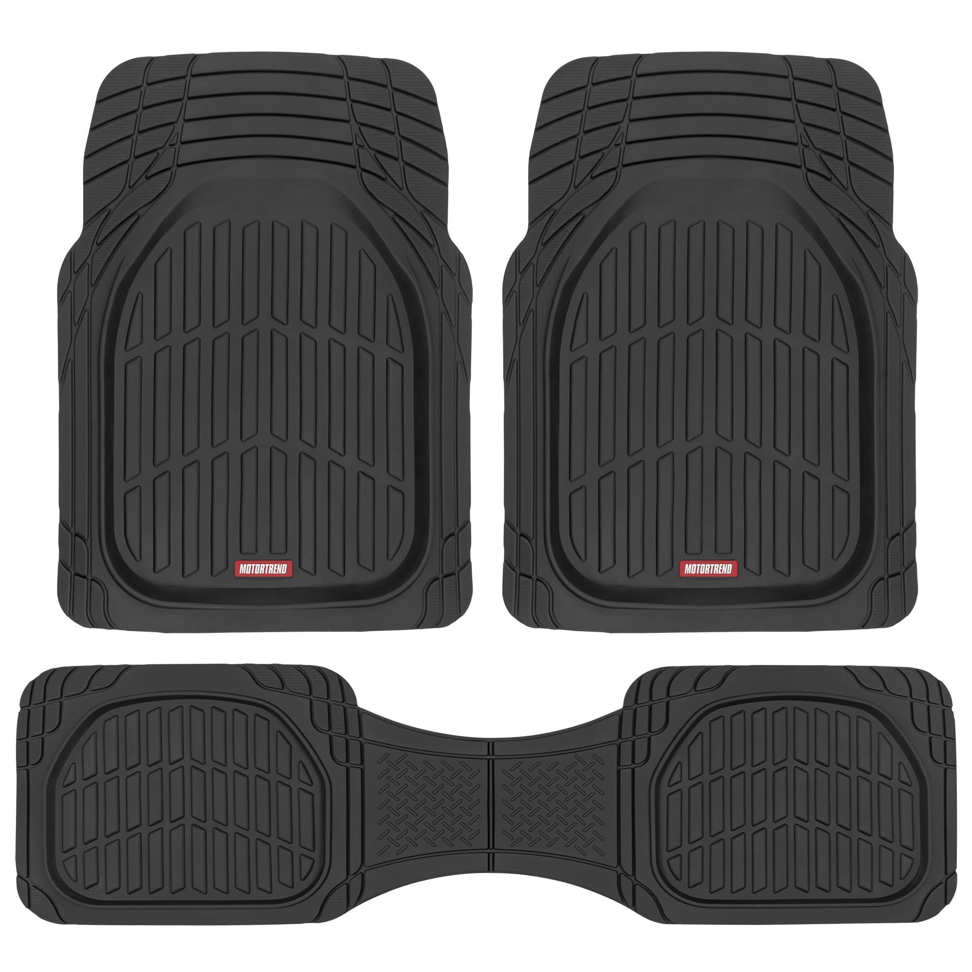 Motor Trend FlexTough Floor Mats for Cars, Black Deep Dish All-Weather Car Mats